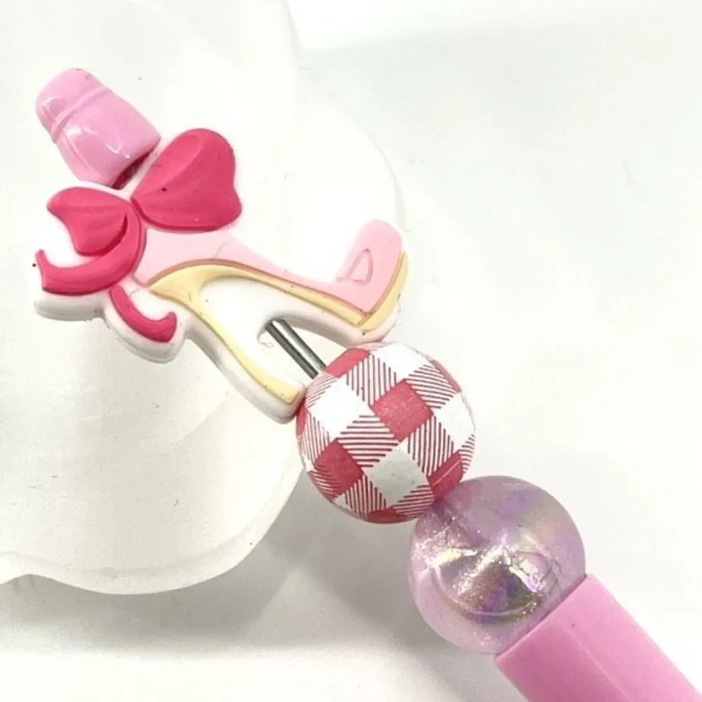 High heel bow Barbiecore handmade pen NEW beads rhinestone bling hot pink shoes